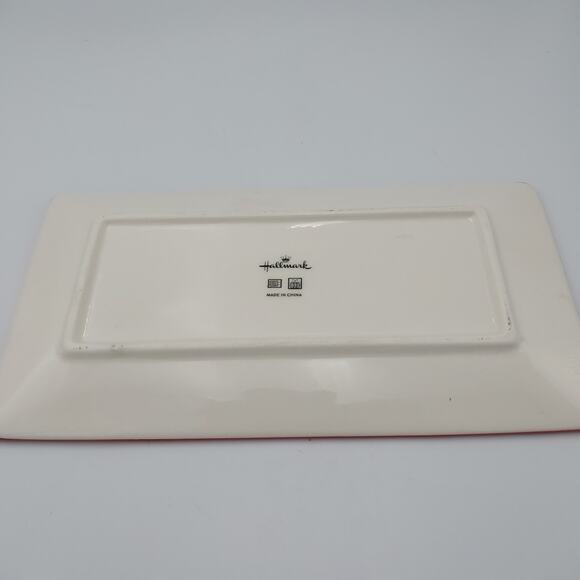 Hallmark Red & White Snowflake Rectangle Snack Trinket Tray Christmas Decor 10" - Picture 2 of 3